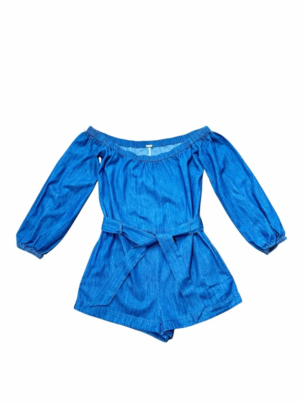 Free People Denim Blue Off-Shoulder Romper size Small